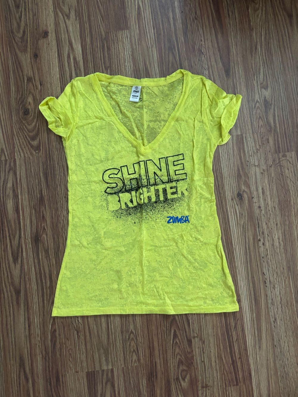 Zumba Fitness Neon Yellow 'SHINE BRIGHTER' V-Neck Tee